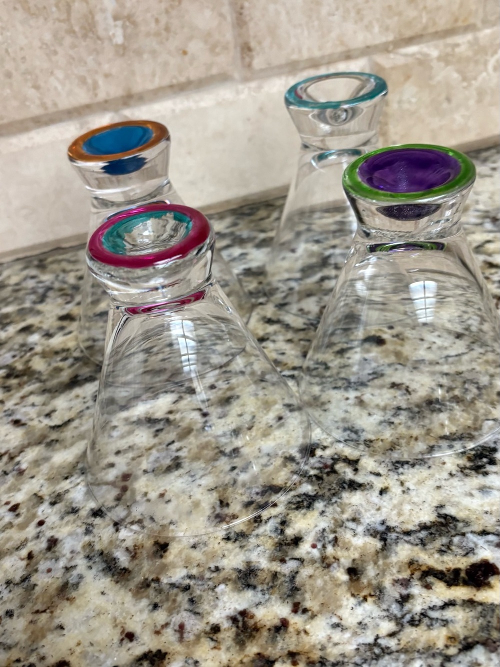 Colored Base Clear Glass Dessert Bowls - Set of 4